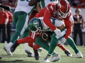 A true pro, Riders QB Harris answers questions, keeps playing