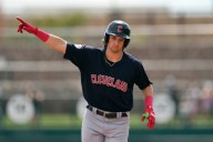 Rough start: Cleveland's DeLauter drops fly ball in center field on first ball hit to him in majors
