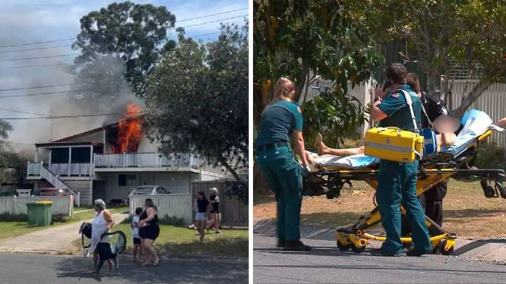 Resident rushed to hospital with multiple burns as house engulfed in flames in Woodridge