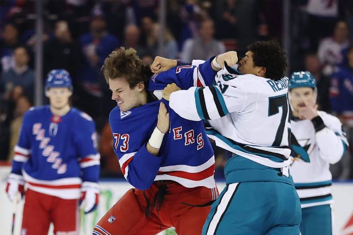 Rangers' Matt Rempe injured against Sharks after fighting Ryan Reaves
