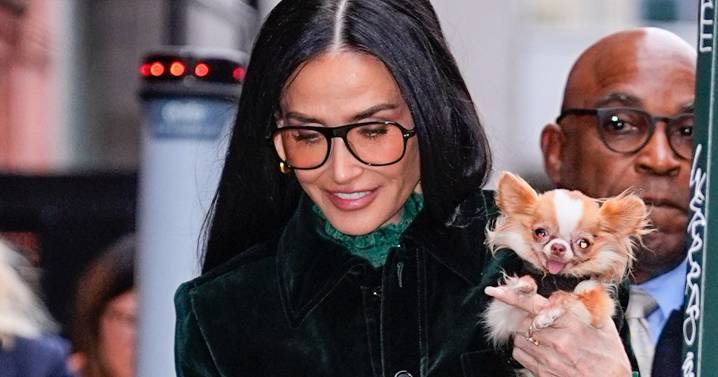 Demi Moore Takes Pilaf on a New York City Safari in a Green Velvet Saharienne