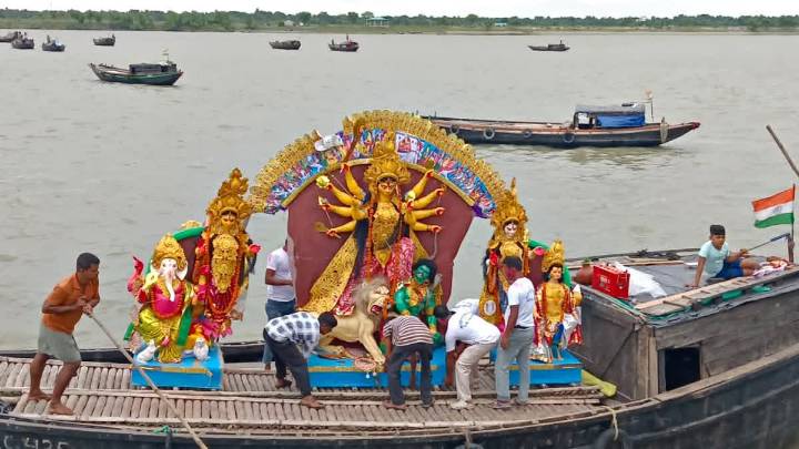 Centuries-Old Tradition Unites India And Bangladesh On Ichamati River During Durga Idol Immersion