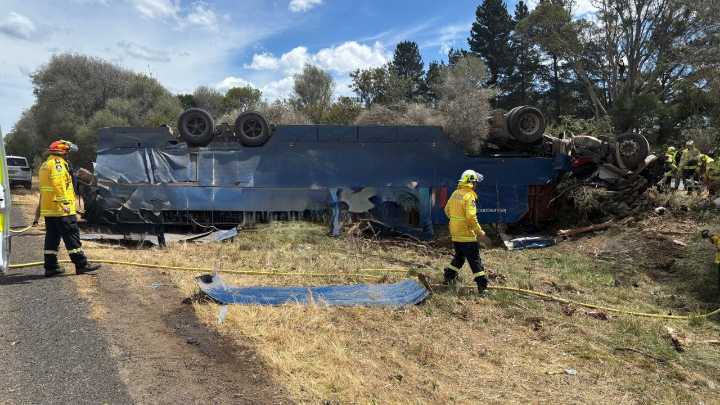 Man flown to hospital in serious condition after truck and horse float overturned on major NSW highway