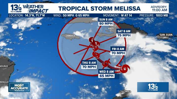 Tropical Storm Melissa forms in the Caribbean on a path toward Haiti