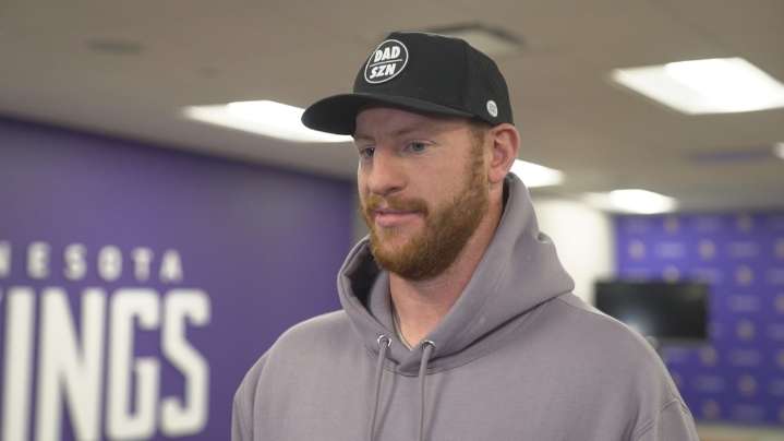 Vikings quarterback Carson Wentz discusses decision to stay in Thursday's game against Chargers