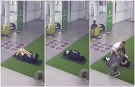 Mujer se quedó dormida en el gimnasio y un hombre la tapó con una colchoneta