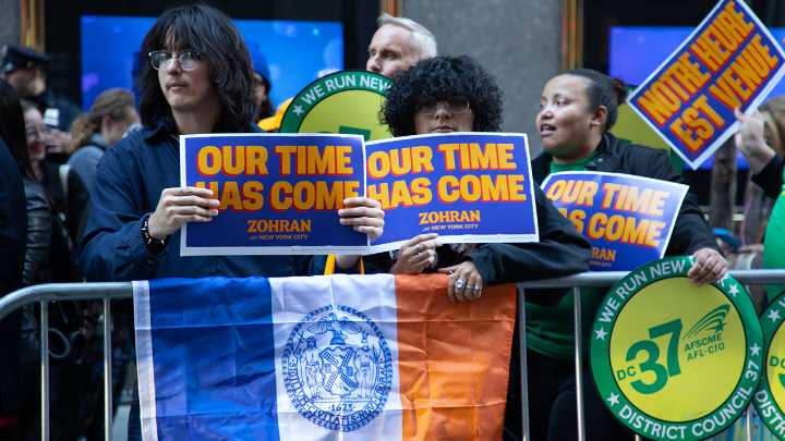 NYC mayoral candidates debate as supporters rally outside the venue