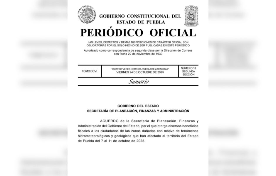 Alivio a damnificados: Gobierno de Puebla otorga beneficios fiscales a 20 municipios afectados