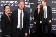 Meghan Markle stuns in black suit for rare red carpet appearance with Prince Harry