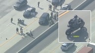 Motorcycle chase ends in violent crash on 210 Freeway in Upland, all eastbound lanes shutdown