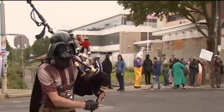 From tear gas to t-rex costumes: Portland protesters turn tension into party outside ICE building