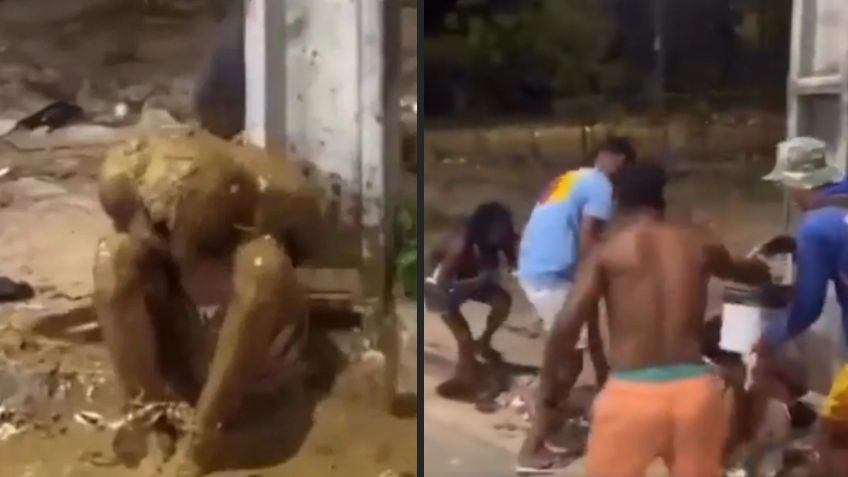 Vecinos castigan a presunto ladrón en Brasil: lo bañan con caca y lo atan a un poste