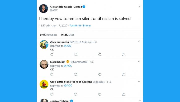 AOC Takes Vow Of Silence To End Racism, Immediately Gains Bipartisan Support