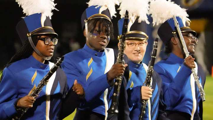 Seaford High School marching band performs