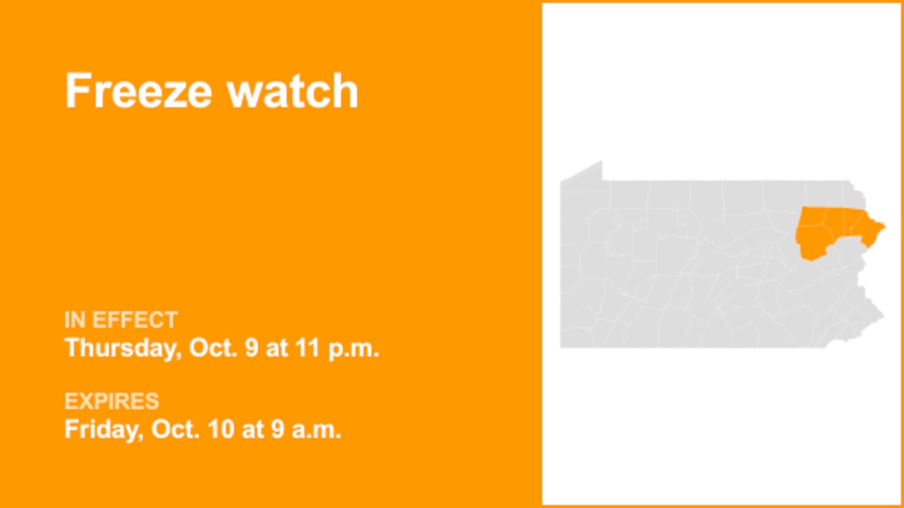 Freeze watch issued for Northeast Pa. for Thursday and Friday