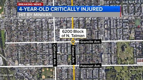Chicago crash: 4-year-old girl pedestrian hit by minivan, critically injured on North Talman Avenue in West Ridge, police say
