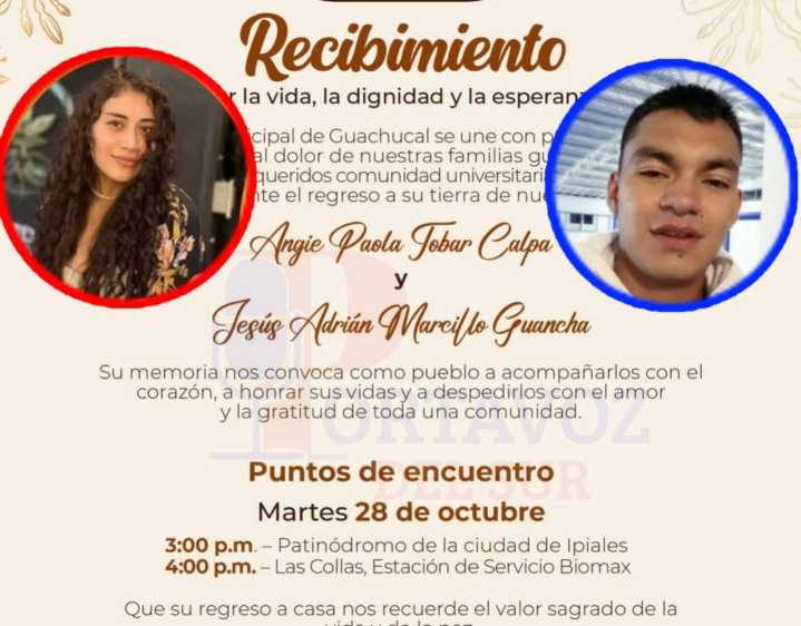 ESTE MARTES GUACHUCAL RECIBE CON DOLOR A ANGIE PAOLA TOVAR Y ADRIÁN MARCILLO, VICTIMAS DE LA VIOLENCIA