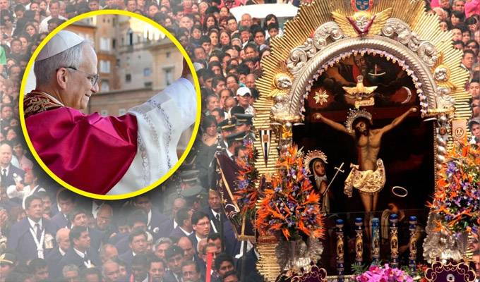 Vaticano: ante miles de devotos peruanos papa León XIV bendijo imagen del Señor de los Milagros