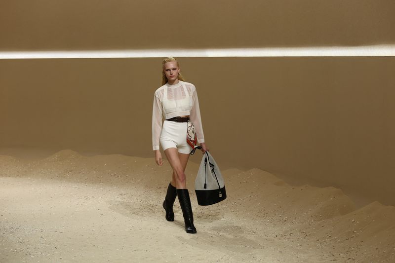 Hermes showcases leather brassiere tops and quilted silk on Paris runway