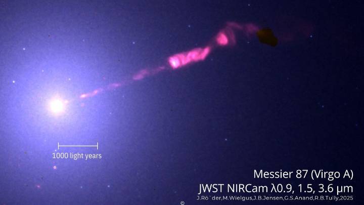 JWST captures clearest-ever image of M87 galaxy's supermassive black hole jet