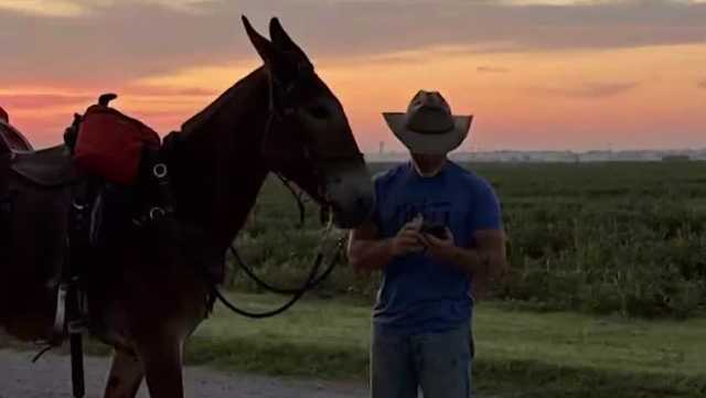 Texas man making bucket list trek through Oklahoma with mule
