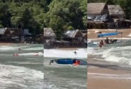 Embarcación se vuelca por fuerte oleaje en Mismaloya; rescatan a bebé (VIDEO)