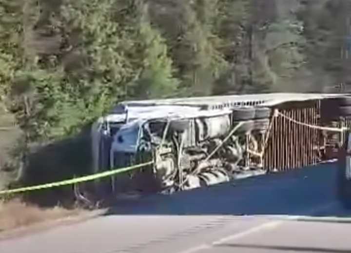 Transport overturned on Highway 599