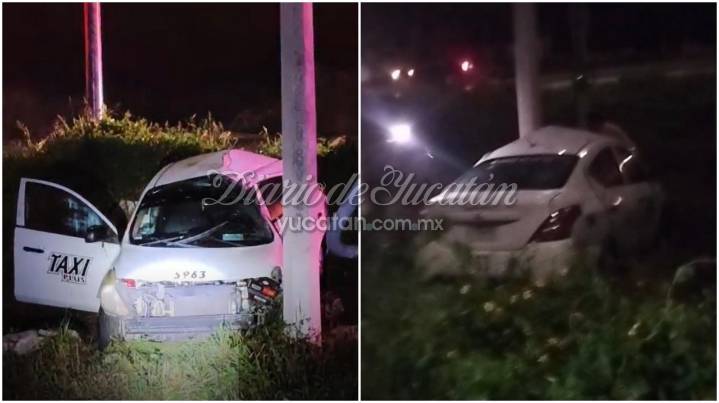Taxista resulta gravemente herido tras chocar contra poste en la carretera Mérida