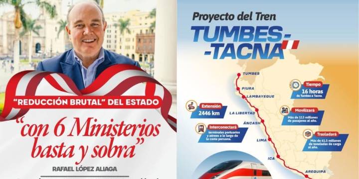 Rafael López Aliaga inicia campaña sin haber renunciado a la MML: anuncia tren de Tumbes a Tacna y reducción de ministerios