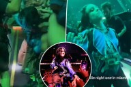 Billie Eilish falls after fan yanks her into barricade at concert in Miami