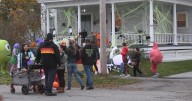 Trick-or-treaters flock to Maple Street in Bangor for Halloween