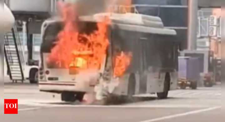 Delhi Airport Bus Fire: Air India bus erupts in blaze near aircraft in taxiing area; alert sounded