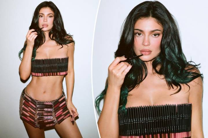Kylie Jenner wears racy look made entirely of lip kits by Laurel DeWitt for Kylie Cosmetics’ 10th anniversary