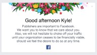 Facebook Sends Warm Reminder To Publishers That It Is In Complete Control Of Their Livelihood