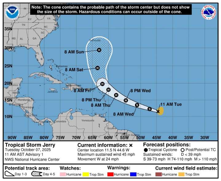 Se forma Jerry, la décima tormenta tropical en el Atlántico