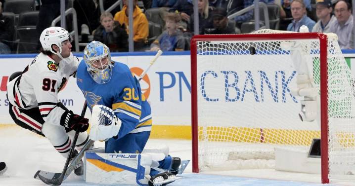 Blues goalie Joel Hofer moves forward after tough outing