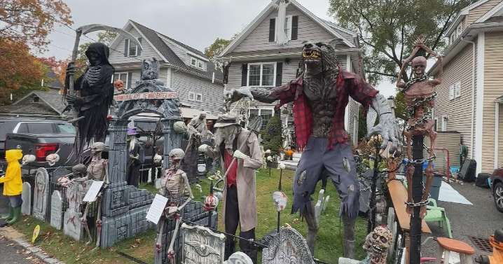 Homeowners with elaborate Halloween displays brace for wind, rain in Massachusetts