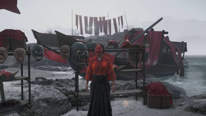 How to call the merchant's boat at Crimson Dye Beach in Ghost of Yōtei