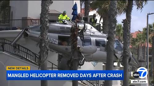 Mangled helicopter removed days after crash in Huntington Beach