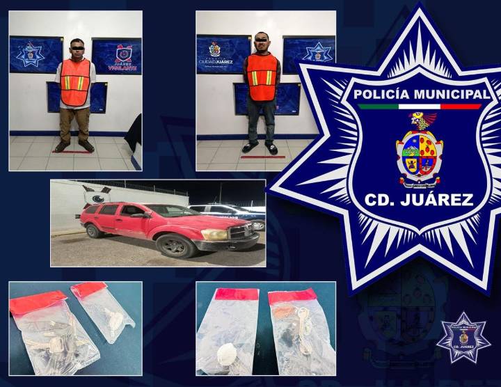 Capturan a dos objetivos que eran buscados por robo de vehículo; se  les asegura cristal