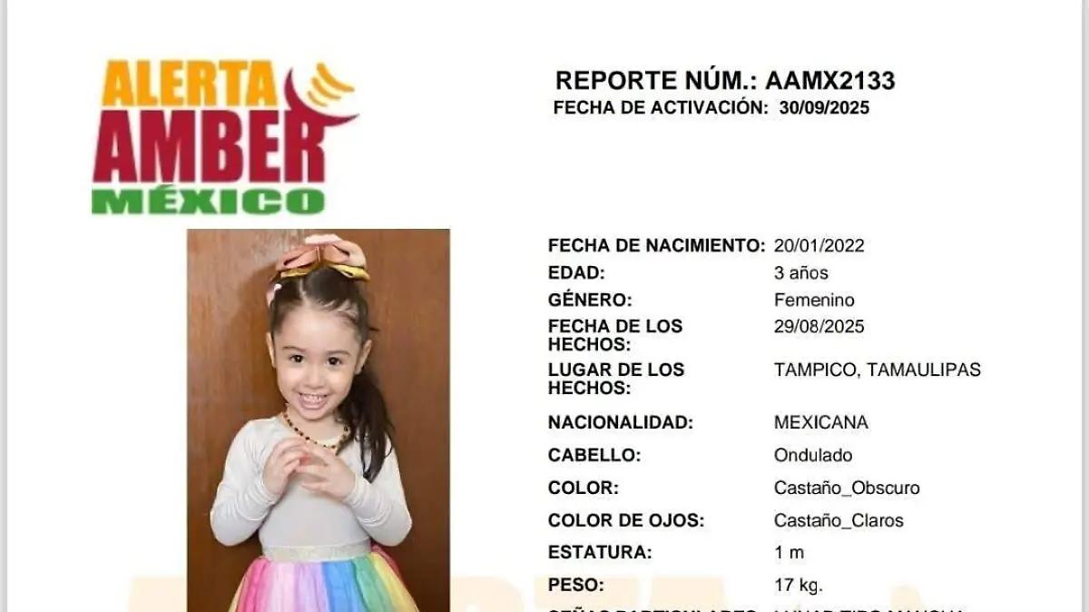 Activan Alerta Amber por la desaparición de la menor Alexa Gabriela en Tampico