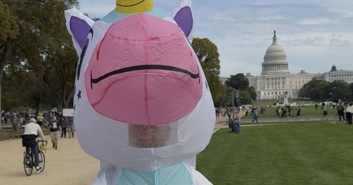 A frog, a lobster and a unicorn walked into a No Kings protest