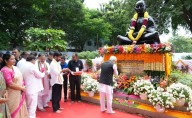 Telangana Governor, CM pay tributes at Bapu Ghat in Hyderabad