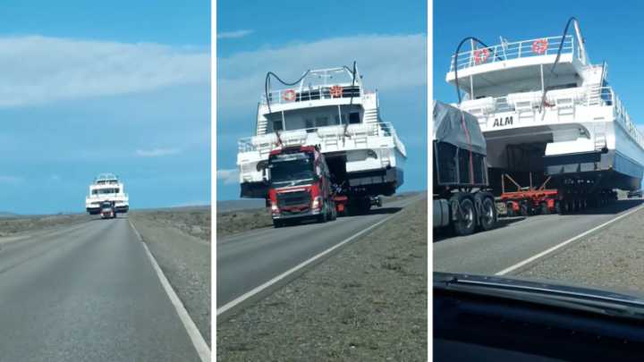 El impresionante traslado de un barco de 70 toneladas por una carretera en Argentina