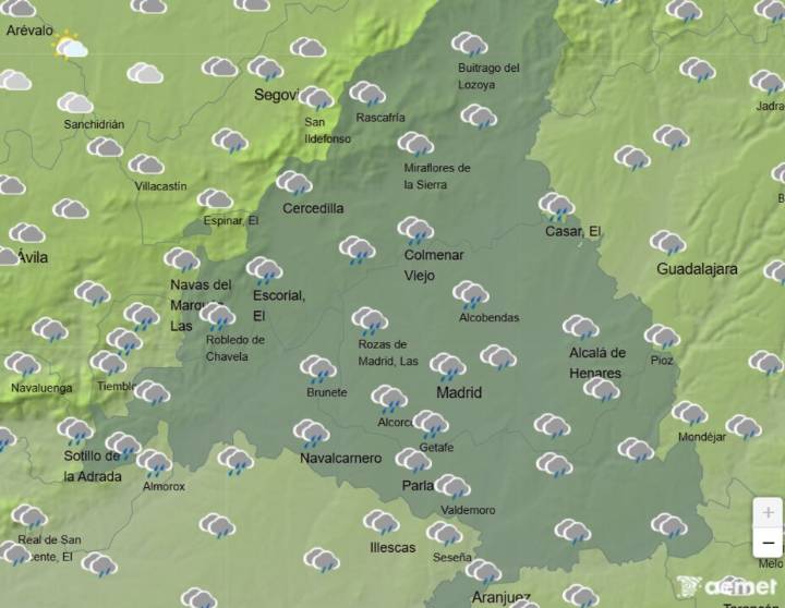 El tiempo este miércoles en Madrid y municipios: lluvias débiles y ambiente húmedo