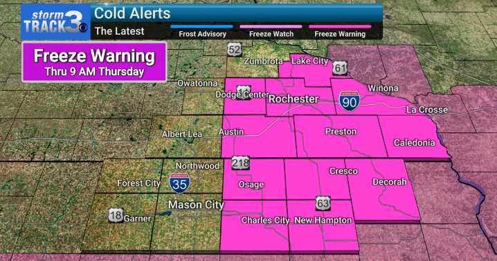 Freeze Warning hoisted due to freezing conditions