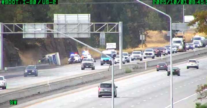 Flipped box truck causes slowing on eastbound I