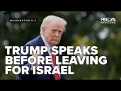 President Trump speaks while traveling to Israel to greet hostages in person