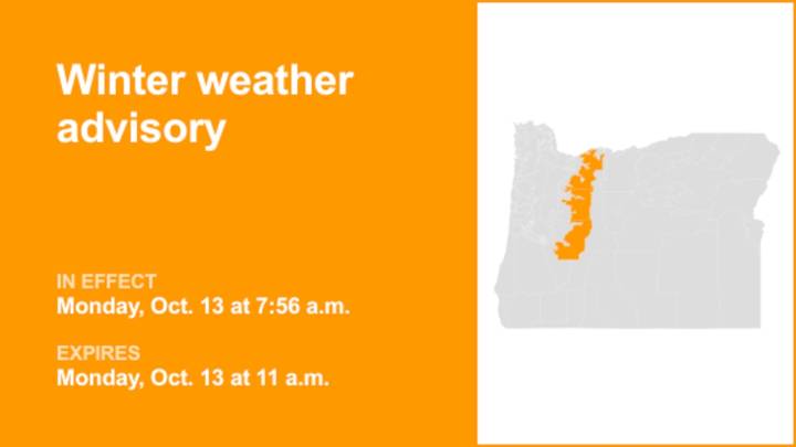 Cascades under a winter weather advisory until Monday midday