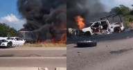 Caos en la Maxipista Mazatlán–Culiacán: chocan patrullas de la Guardia Nacional y se incendian